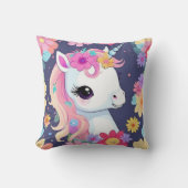 Coussin Bébé blanc adorable licorne avec fleurs (Recto)