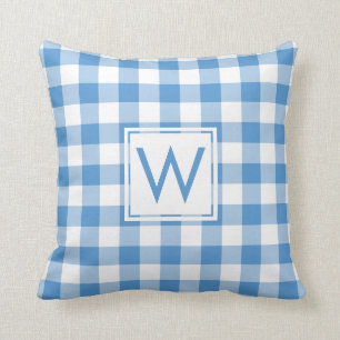 Coussin Bébé Bleu Blanc En vichy Motif, Monogramme personn