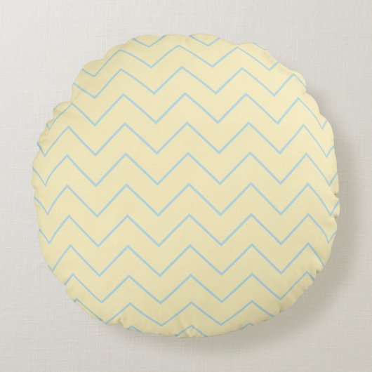 Coussin bébé bleu chevron sur jaune - Rond (Devant)