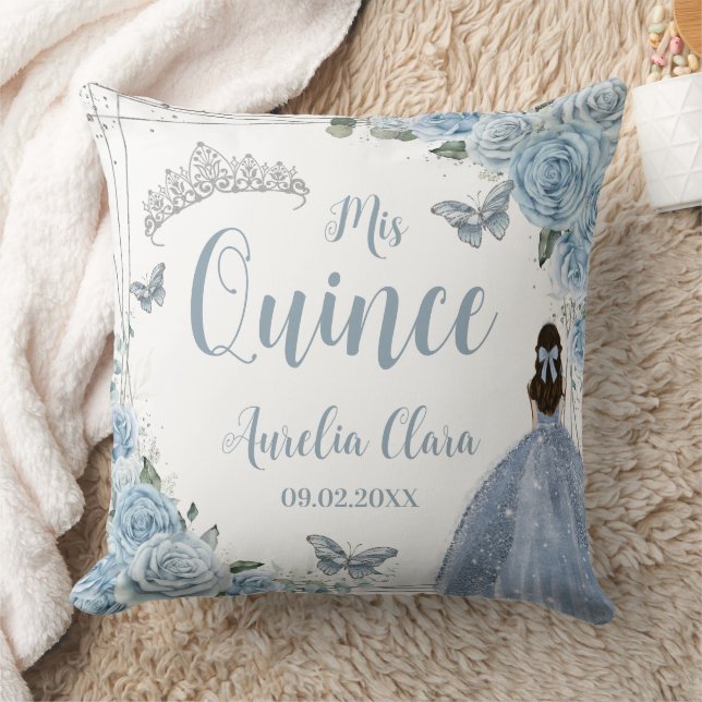 Coussin Bébé bleu Floral Princesse Silver Quinceañera XV (Couverture)