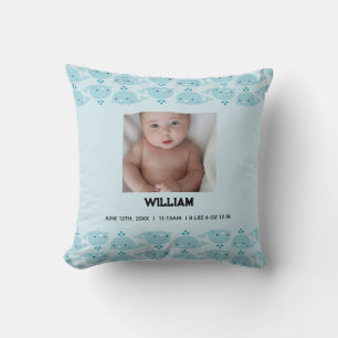 Coussin Bébé bleu Nom du garçon Date de naissance Statisti