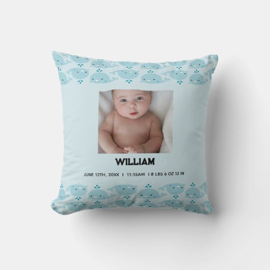 Coussin Bébé bleu Nom du garçon Date de naissance Statisti (Recto)