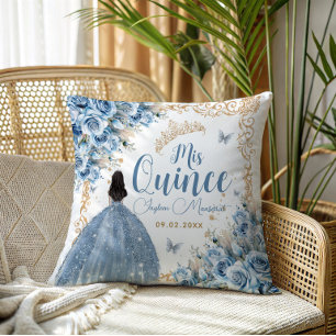 Coussin Bébé Bleu Or Quinceanera Princesse Papillon