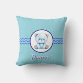 Coussin Bébé bleu ours en peluche nom personnalisé (Recto)