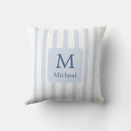 Coussin Bébé Bleu Stripes Garçon Monogramme Classique (Verso)
