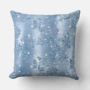 Coussin Bébé bleu stylé paillettes et floral en aluminium