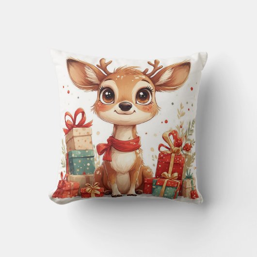 Coussin Bébé cerf adorable avec bois festifs (Recto)