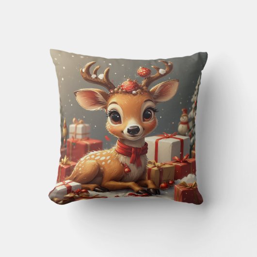 Coussin Bébé cerf adorable avec des bois festifs (Recto)