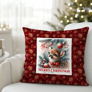 Coussin Bébé cerf charmant forêt enneigée cadeau de Noël p