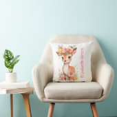 Coussin Bébé Cerf Monogramme Fleurs Roses Floral Bébé (Chaise)