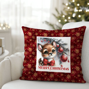 Coussin Bébé cerf paisible aquarelle Noël cadeau de Noël