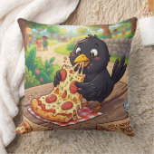 Coussin Bébé Corbeau Cartoon Mangeant une Pizza (Couverture)
