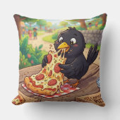 Coussin Bébé Corbeau Cartoon Mangeant une Pizza (Recto)