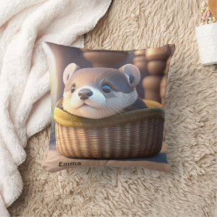 Coussin Bébé de loutre mignonne dans un panier - personnal