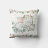 Coussin Bébé dormant mignon éléphant rose floral vert (Verso)