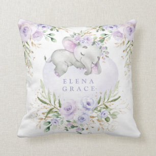 Coussin Bébé doux Eléphant violet vert floral Nursery