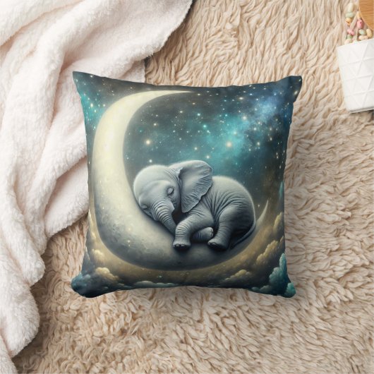 Coussin Bébé Eléphant Dormir Sur Crescent Moon (Couverture)