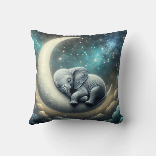 Coussin Bébé Eléphant Dormir Sur Crescent Moon (Verso)
