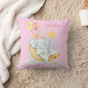 Coussin Bébé éléphant endormi Statistiques de naissance Ro