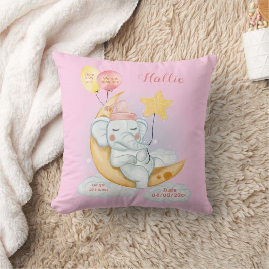 Coussin Bébé éléphant endormi Statistiques de naissance Ro (Couverture)