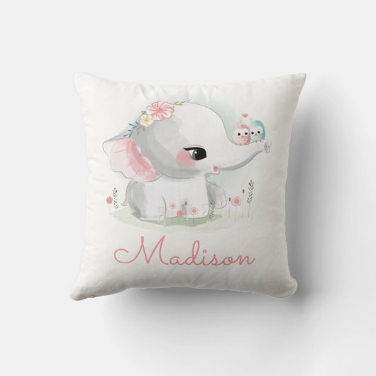 Coussin Bébé Eléphant mignon Pink Nursery Simple (Verso)