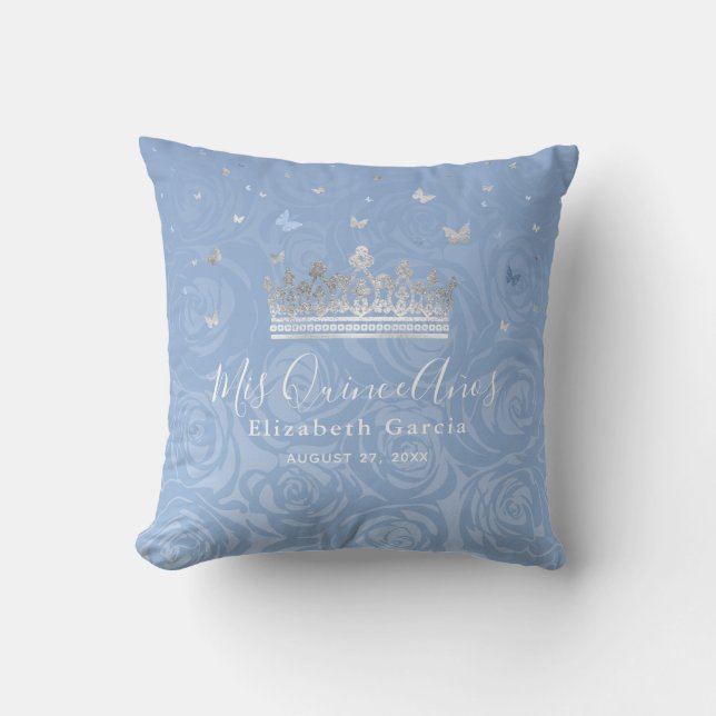 Coussin Bébé en argent clair Bleu Roses Mis Quince Anos (Recto)