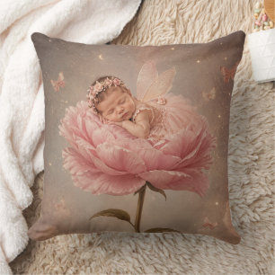 Coussin Bébé endormi fleur rose