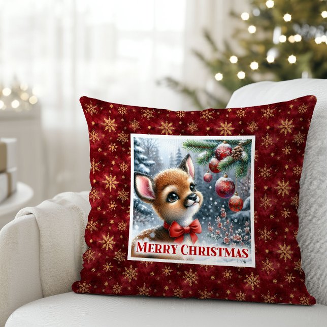 Coussin Bébé Faon Tendance Déco de Chambre d'Enfants d'Hiv (Trendy Baby Fawn Cozy Winter Kids Room Decor Christmas Pillow

)
