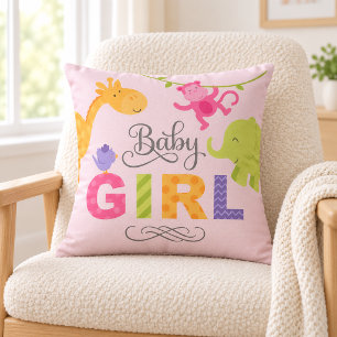 Coussin Bébé fille Animaux de la jungle rose