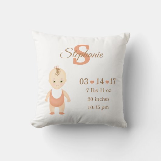 Coussin Bébé fille Faire-part de naissance (Recto)