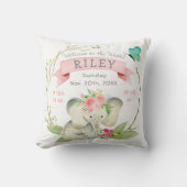 Coussin Bébé Fille Naissance Statistiques Cute Elephant (Recto)