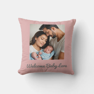 Coussin bébé fille photo nom personnalisé bébé
