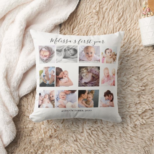 Coussin Bébé fille première année photo collage cadeau per (Couverture)