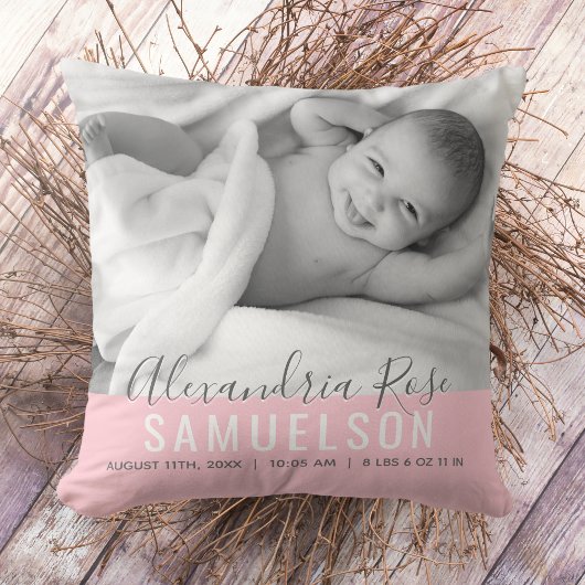 Coussin BÉBÉ Fille rose Nom de la conservation Date de nai