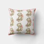 Coussin Bébé Fille rose Teddy Ours Aquarelle (Verso)