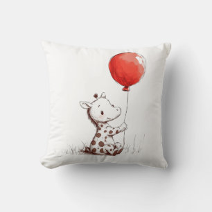 Coussin Bébé girafe adorable avec ballon rouge