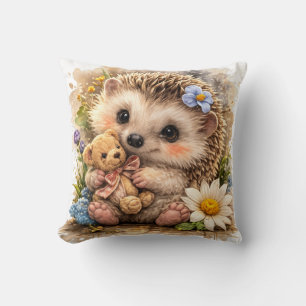 Coussin Bébé Hérisson Mignon Avec Ours en Peluche Floral K