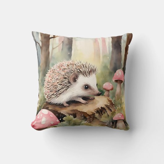 Coussin Bébé Hérisson rose champignons filles (Recto)