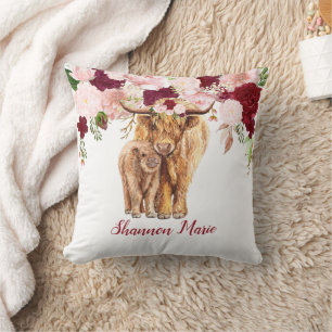 Coussin Bébé Highland Vache Calf Bourgogne Rose Rose Bébé