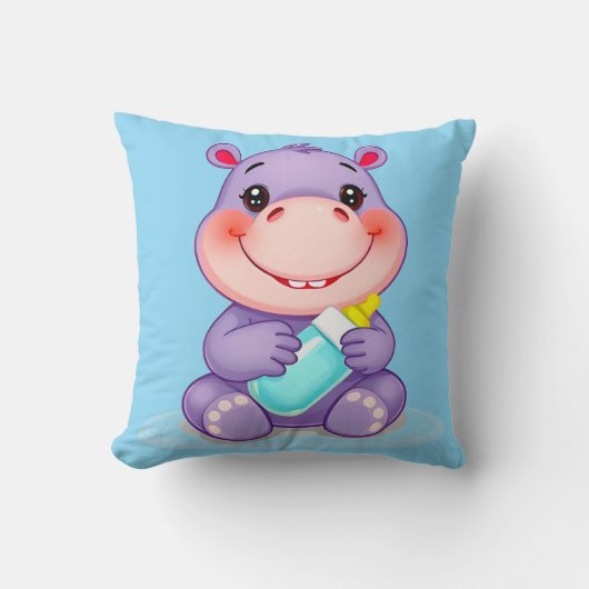 Coussin Bébé Hippopotame de Dessin Animé Mignon (Recto)