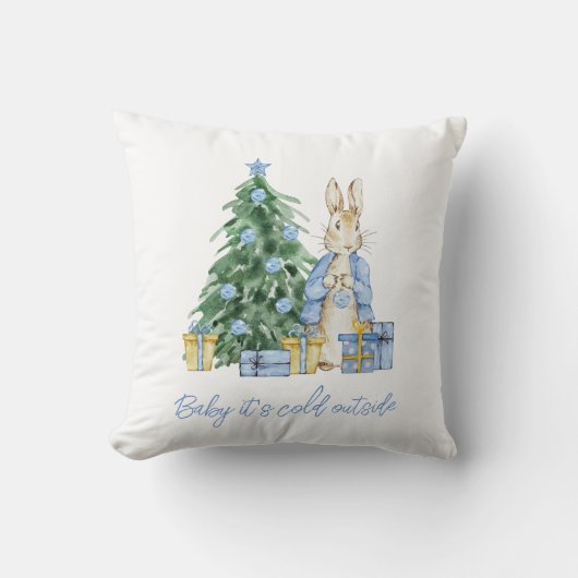 Coussin Bébé il fait froid devant Peter Rabbit (Recto)
