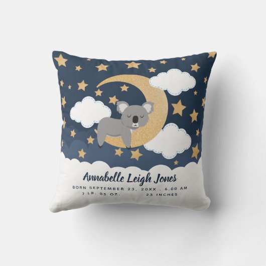 Coussin Bébé Koala Lune Pépinière Jeu d'oreiller (Verso)