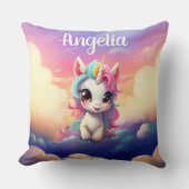 Coussin Bébé Licorne Mignonne Ciel Rose Violet (Recto)