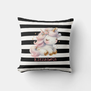 Coussin Bébé licorne noir blanc rayures