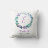 Coussin Bébé Lilac Bleu Vert Statistiques de naissance Flo (Recto)