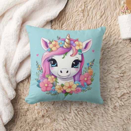 Coussin Bébé magique licorne avec fleurs (Couverture)