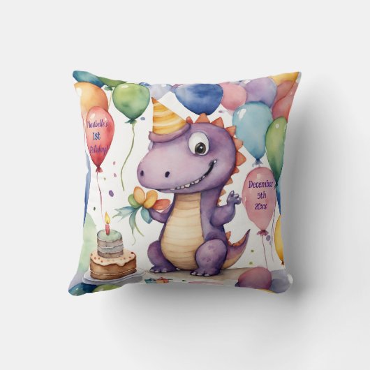 Coussin Bébé mignon Dinosaure Filles Anniversaire personna (Verso)