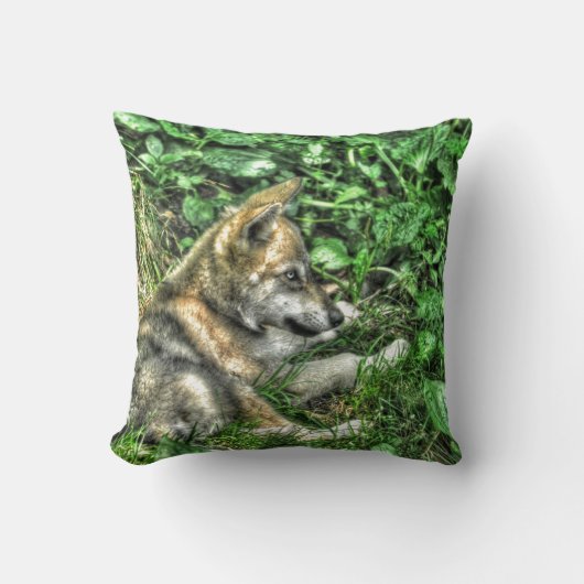 Coussin Bébé mignon Gris Loup Coupe Faune Photo (Recto)
