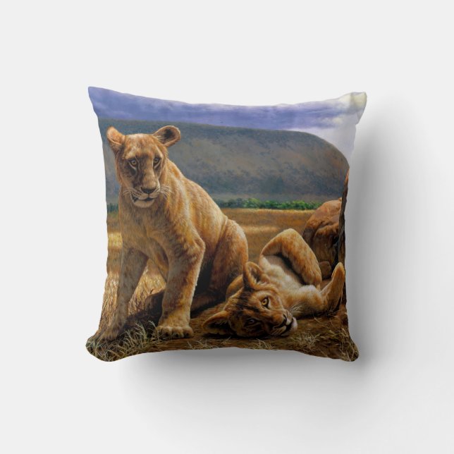 Coussin Bébé mignon Lion Africain Cubs (Recto)