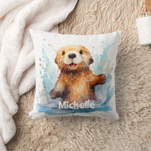 Coussin Bébé mignon loupe de mer dans des éclaboussures d' (Couverture)